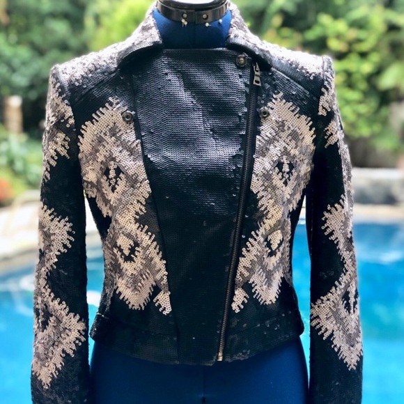 BCBGMAXAZRIA Abel Jacket Geometric Sequined S - Picture 6 of 8